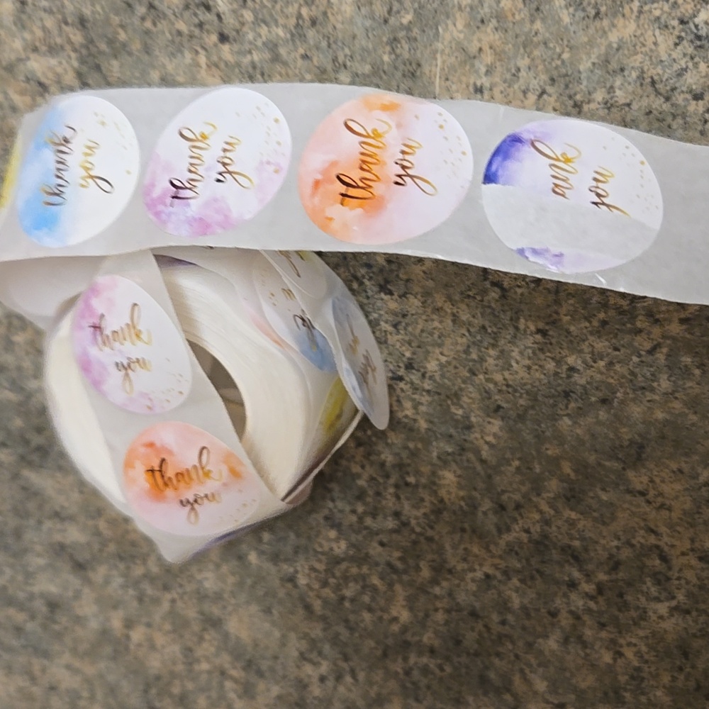 Thank You Stickers Roll - Pink and Gold 500 Roll 1 Inch New - Picture 4 of 4